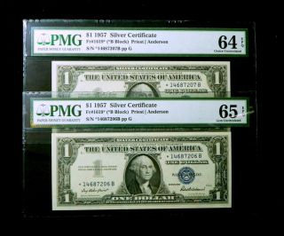 Star (2) Consecutive Uncirculated 1957 $1 One Dollar Silver Certificates photo