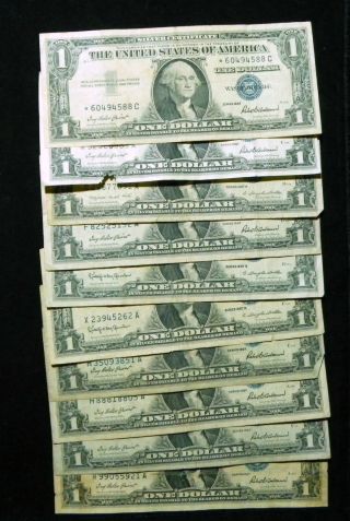 (10) 1957 $1 One Dollar Silver Certificate Blue Seal - Only 1 Is A Star Note photo