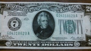 1928 $20 Dollar Bill,  Redeemable In Gold,  Old Paper Money,  Us Currency,  Big 7 photo