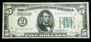 1928a $5 Redeemable In Gold On Demand Note Woods - Mellon Number 2 - Ba Block photo