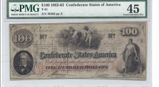 Confederate T - 41 $100 Note Graded Choice Extremely Fine 45 By Pmg photo