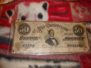 1864 $50 Fifty Dollar Csa Confederate States Of America Currency Note 92523 photo