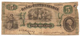 $5 Virginia Obsolete Currency Large Five Dollar Bank Of Pittsylvania 1861 Va photo