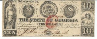 State Of Georgia Milledgeville $10 1863 Signed Issued Rattler Face 24078 photo