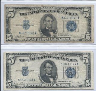 1934c 1934d $5.  00 Silver Certificate Notes photo