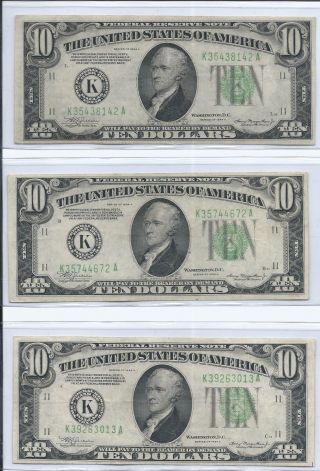 3 1934a $10.  00 Federal Reserve Notes Dallas photo