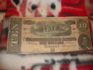 1864 Civil War Era Confederate Money $10 Ten Dollar Note Bill Richmond Va Feb 17 photo