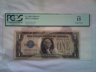 1928 A Us$1 Silver Certificate Pcgs Graded Fine 15 Waikiki Hoard Eb Block photo