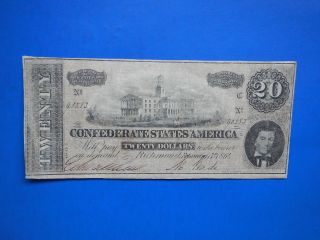 Civil War Confederate 1864 20 Dollar Bill Richmond Paper Money Currency Note Csa photo