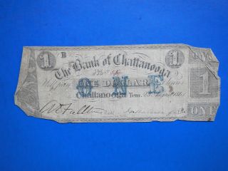 Civil War Confederate 1861 1 Dollar Bill Chattanooga Tennessee Bank Paper Money photo