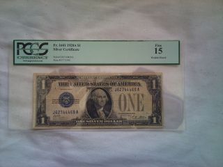 1928 A Us$1 Silver Certificate Pcgs Graded Fine 15 Waikiki Hoard Ja Block photo