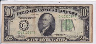 F - Vf 1934a Chicago $10.  00 Light Green Seal Federal Reserve Note.  Rare Old Us Frn photo