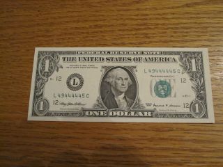 $1 Federal Reserve Note Six 4 ' S Series 1999 Green Seal Bill Cu Crisp 5 Consec 4s photo