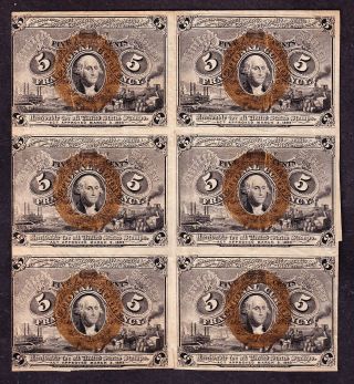 Us 5c Fractional Currency Note Fr1232 Block Of 6 Xf photo