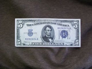 1934a Silver Certificate Large Blue Seal Five Dollar ($5.  00) U.  S.  Bill photo