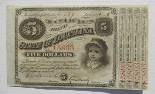 1875 Louisiana $5 Baby Bond  Gem photo
