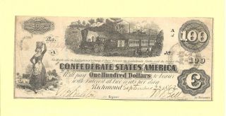 1862 $100 Confederate T - 40 Stunning Civil War Savannah,  Wilmington Stamps photo