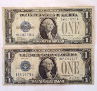 1928 & 1928 A Funny Back $1 Silver Certificates.  Circulated. photo