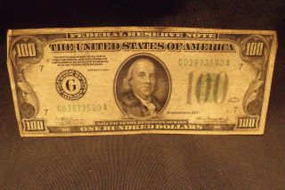 1934 $100 Dollar Bill Federal Reserve Note One Hundred Dollars Bank Of Chicago photo