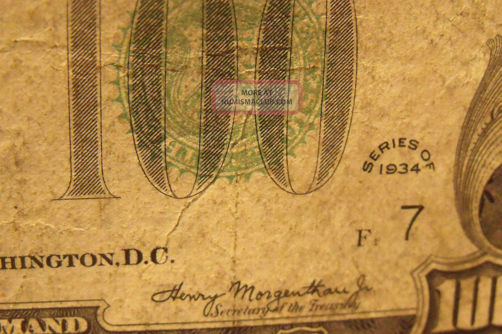 1934 $100 Dollar Bill Federal Reserve Note One Hundred Dollars Bank Of