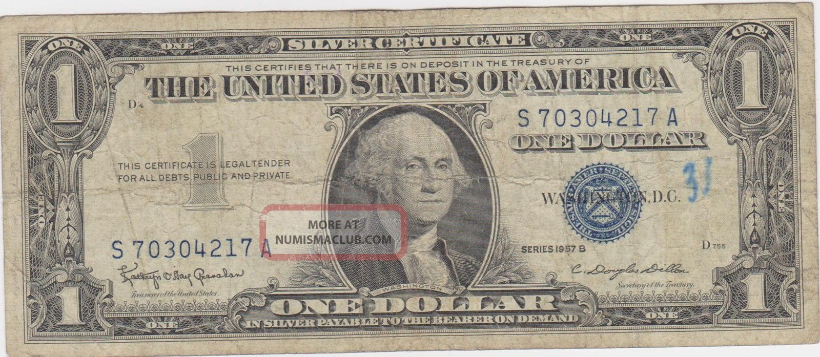 Blue Seal 1957b Silver Certificate One Dollar