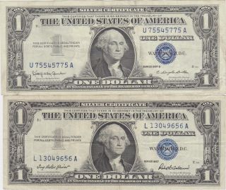 Blue Seal 1957 And 1957 B Silver Certificate One 1 Dollar photo