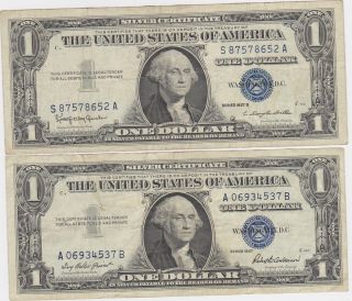 Blue Seal 1957 And 1957 B Silver Certificate One 1 Dollar photo