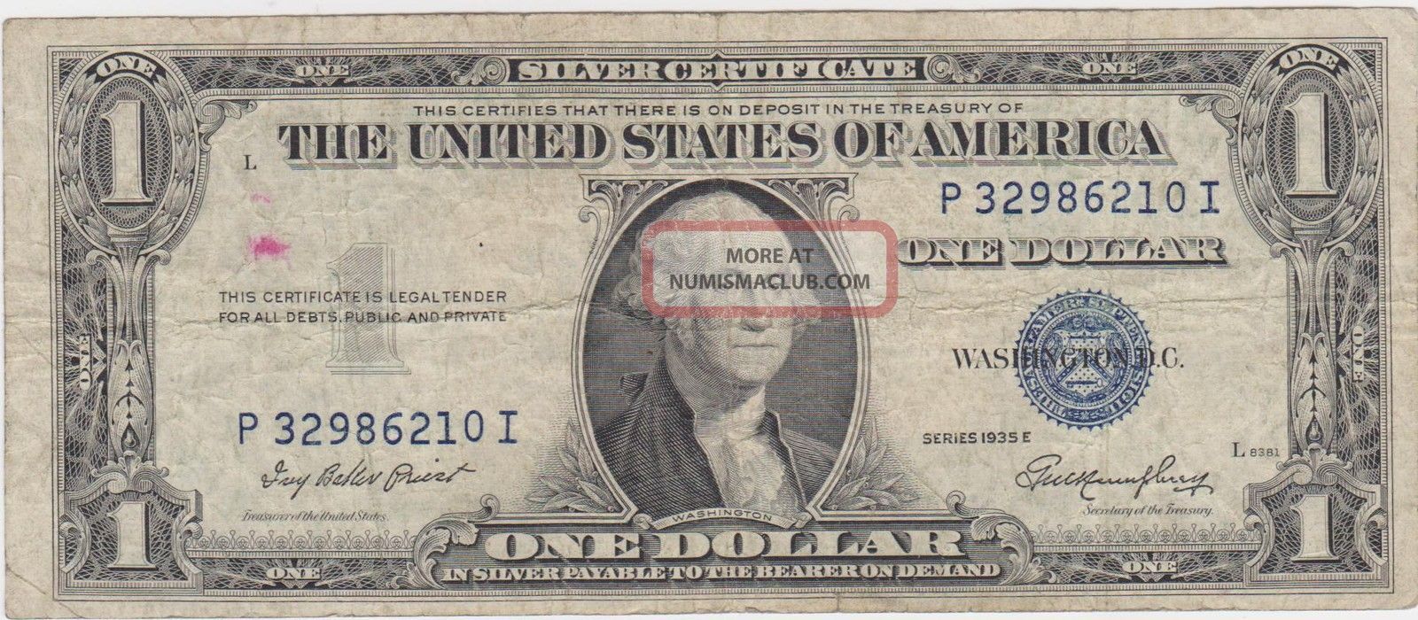 Error Cut Blue Seal 1935 E Silver Certificate One Dollar Error Cut Blue Seal 1935 E Silver Certificate One Dollar