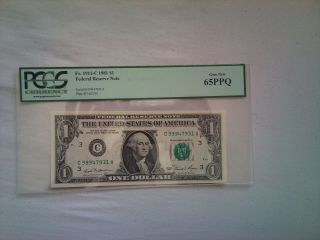 1981 Us$1 Federal Reserve Note Pcgs Graded Gem 65 Ppq Ca Block (high Serial) photo