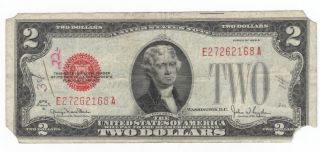 1928g Red Seal $2.  00 Jefferson Note,  Two Dollar Bill E27262168a Old Paper Money photo