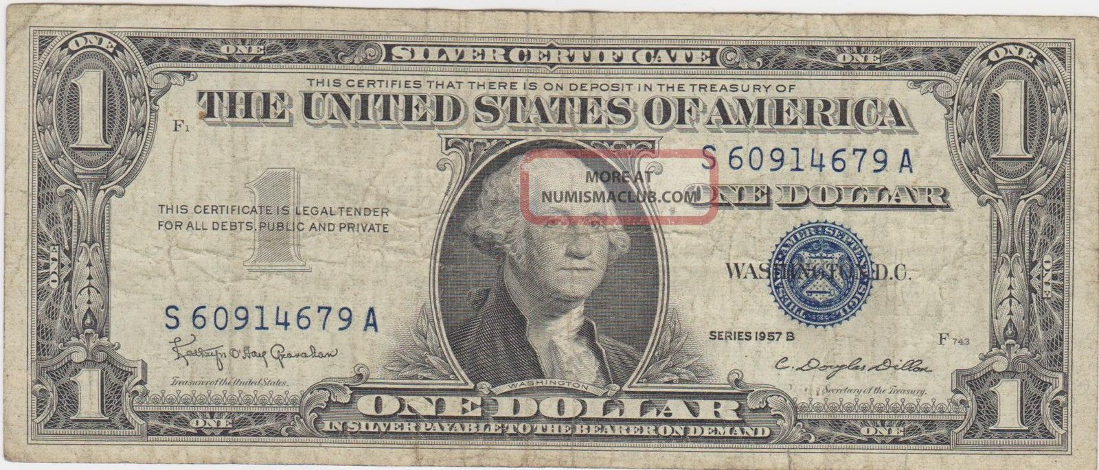 Blue Seal 1957 B Silver Certificate One Dollar