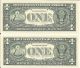 Rare 2 Matching (same Serial) Low 0000 $1 Dollar Bills Notes Series 1999 Gem Cu Small Size Notes photo 2