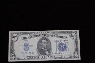 $5 Five Dollar Silver Certificate 1934 - D,  Circulated photo