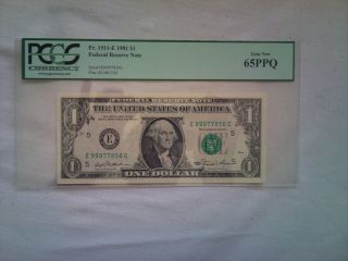 1981 Us$1 Federal Reserve Note Pcgs Graded Gem 65 Ppq Eg Block (high Serial) photo