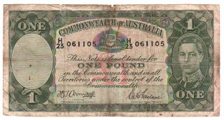 Australia 1 Pound (1942) Armitage/mcfarlane P26b Vg Postpaid In Usa photo