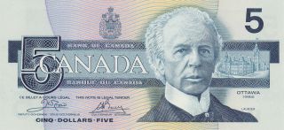 1986 Canada $5 Dollars,  Crow - Bouey Ena6337537 Ch.  Unc Or Better photo