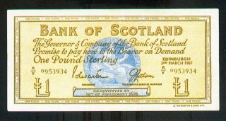 Scotland The Bank Of Scotland 1 Pound 1967 Pick 105b Xf. photo