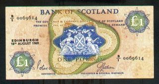 Scotland The Bank Of Scotland 1 Pound 1969 Pick 109b Vf. photo
