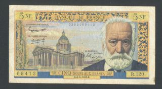 France 5 Nouveaux Francs 6 - 5 - 1964 Vg/f Victor Hugo,  Scarce Banknote photo