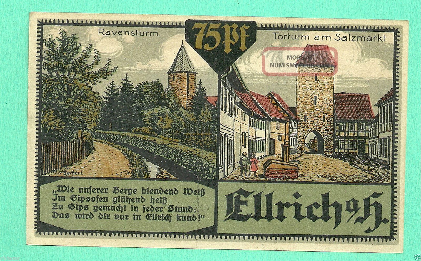 Germany Ellrich 75 Pfg.  1921 Notgeld Unc Gem 022306 Europe photo