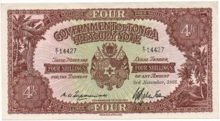 Tonga 4 Shillings 1966 Pick 9 Au/unc - photo