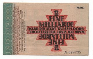 Germany Dusseldorf 1 Billion Mark 1923 Notgeld Emergency Money Look Scans photo