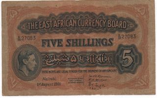 East Africa 5 Shillings 1951 Pick 28 B Look Scans photo