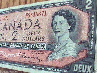 1954 Bank Of Canada Two Dollar $2.  Bill Or Note photo