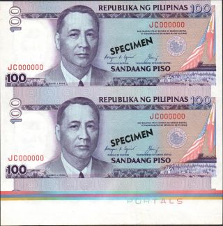 Philippines,  200 Piso,  Nd.  1987/1994,  P 172s3,  Uncut Sheet Of 2,  Specimen photo