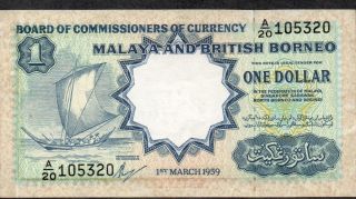 Malaya & British Borneo,  $1,  1.  3.  1959,  P 8a,  Prefix A/20,  W&s photo