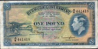 Bermuda Government,  1 Pound,  12.  5.  1937,  P 11b,  Prefix A/6 photo