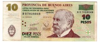 Argentina Note Emergency Buenos Aires 10 Pesos 2002 Serial B W/ink Ovi Vf photo