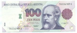 Argentina Note 100 Pesos 1993 Serial A Fernandez - Menem P 345b Au photo