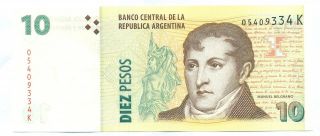 Argentina Note 10 Pesos 2009 Serial K Redrado - Fellner P 354 Unc photo